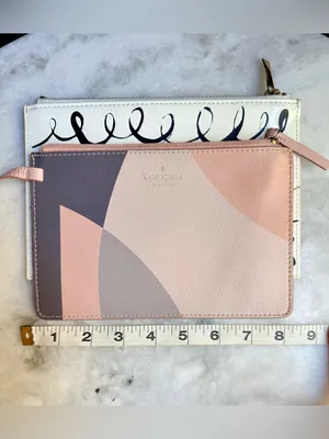 Kate Spade Zip Pouch Set of 2 - Geometric Leather Wristlet & Printed Clutch thumbnail 7