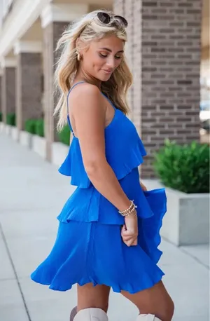 Royal Blue Pink Lily Dress thumbnail 2