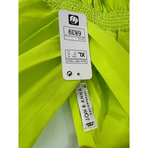 JON & ANNA Peplum Top Women XL Neon Lime Green Tie Shoulder V-Neck Smocked‎ NWT thumbnail 4