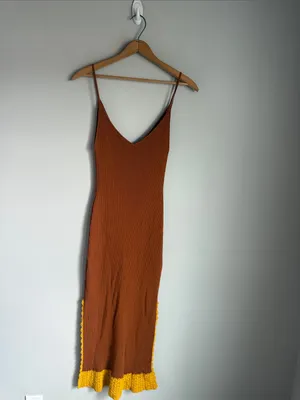 STAUD Pleasanton Crochet Trimmed Ribbed-Knit Cotton Midi Dress XL thumbnail 2