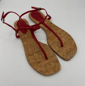 SCHUTZ Elsha Sandals‎ Womens 11 Red NWOB Cork Strappy Flat Thong Ankle Strap thumbnail 1