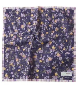 Kenzo Purple Floral Striped Cotton Square Scarf Handkerchief Neckerchief Bandana thumbnail 1