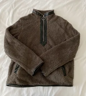 SheIn Brown Teddy Pullover With Black Pleather Lining thumbnail 1