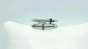 Silver Double Cross Rhinestones Ring Size 6 thumbnail 4