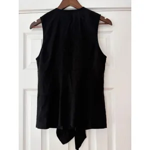 Theory Kenta Black Linen Blend Tie Front Vest Sleeveless Top V-Neck L thumbnail 3