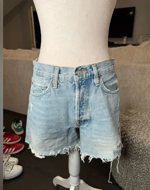 Agolde Blue Jean Shorts with Frayed Hem thumbnail 1