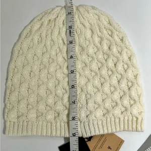 Frye White Cable Knit Beanie Hat Leather Logo Patch One Size thumbnail 8