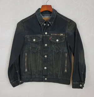 Levis Red Tab Trucker Denim Jacket Womens Medium Dark Wash Snap Closure 2 Pocket thumbnail 1
