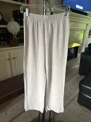 Shein cream elastic waist wide leg pants thumbnail 3