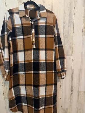Women Regular M (6) Plaid Button-Up Shirt Dress Long Sleeve thumbnail 9