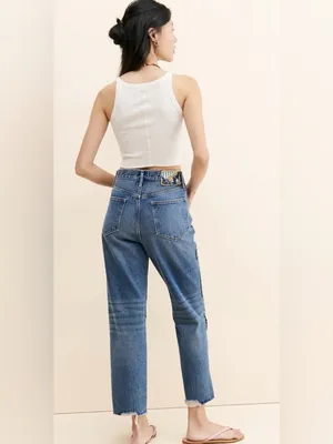 Sundance Driftwood Patchwork jeans Abbey mom Free People High Rise boyfriend boho floral thumbnail 6