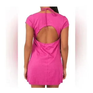 Free People Mini Dress Women Medium Pink FP Beach Open‎ Back Halter Boho Summer thumbnail 2