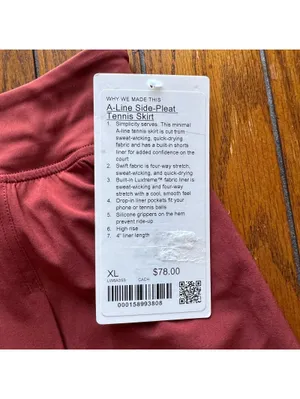 Lululemon A-Line Side-Pleat Tennis Skirt High Rise Cranberry Charm Size XL NWT thumbnail 5