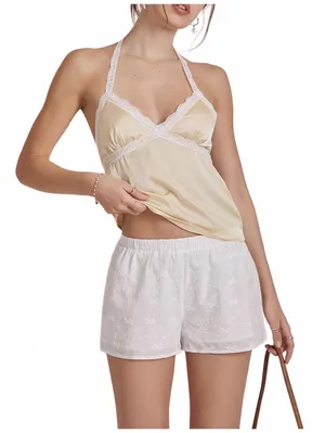 Pacsun Beverly and Beck Bow Embroidered Shorts Cotton White NWT Small thumbnail 1