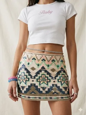 Express Y2K Low-Rise Aztec Sequin Mini Skirt‎ - Size XS thumbnail 1