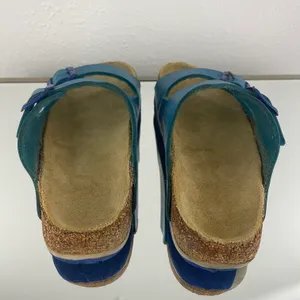 Birkenstock Two Tone Blue Leather Arizona Dual Strap Summer Slip On Sandals thumbnail 5
