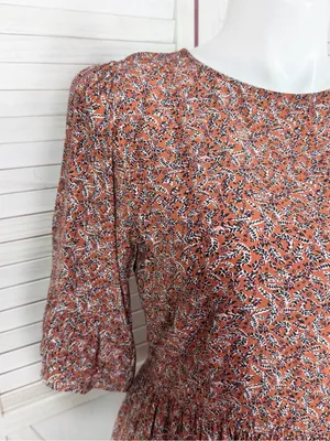Loft Ditsy Floral Print Tiered‎ Babydoll Dress Rust Orange 12 Boho Cottagecore thumbnail 5