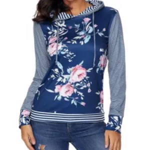 Blue Pinstripe & Floral Hoodie thumbnail 4