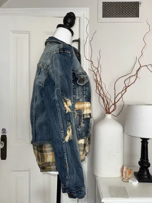 Distressed Patchwork Denim Jacket Blue Size XS thumbnail 4