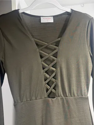 NYMPHE Olive Green Lace-Up V-Neck Mini Dress thumbnail 8
