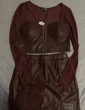 FashioNova Brown leather dress thumbnail 1