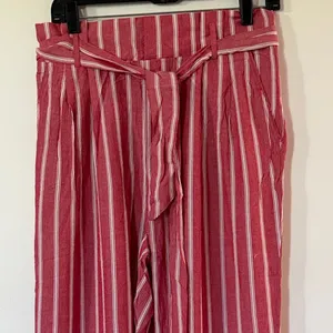 En Creme Red & White Striped Paperbag Tie-Waist Trousers thumbnail 2