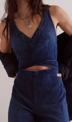 Free People Denim Jumpsuit thumbnail 1