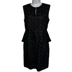 DIANE VON FURSTENBERG Black & Tan Delian Crochet Pebble Lace Peplum‎ Dress EUC 6 thumbnail 2