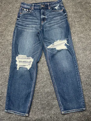American Eagle Outfitters Women’s Stretch Mom Straight Distressed Jeans in Blue thumbnail 2