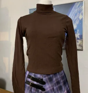Mocha Brown, Long Sleeve Turtleneck, Top Size M thumbnail 4