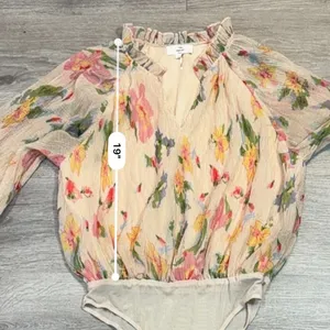 Entro Floral Chiffon Bodysuit Small Ruffle Neck Balloon Sleeve Cottagecore thumbnail 7