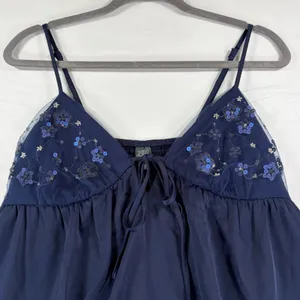 Wild‎ Fable Navy Blue Sequin Floral Babydoll Mini Dress Size Small Feminine Boho thumbnail 3