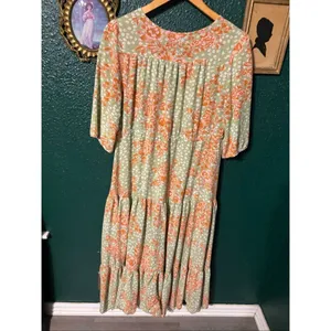 ABEL THE LABEL Dress Wild Bloom Boho Maxi Green V Neck Size Medium Floral Cottag thumbnail 5
