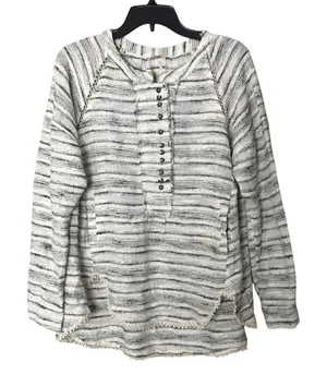 Free People Women's Henley Textured Striped Pullover Top Small thumbnail 1