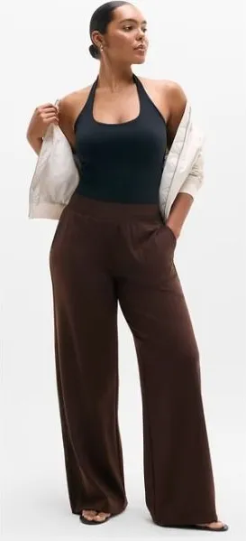 Athleta Venice Wide Leg Pant Chocolate Brown High Rise Ribbed Waist XXS Pockets thumbnail 1
