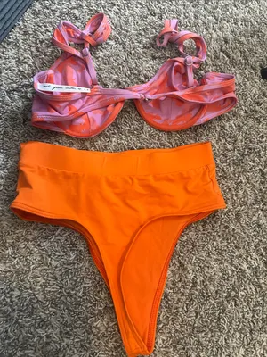 Urban Outfitters Pink and Orange Two-Piece Bikini Set‎ - Tropical Print Top thumbnail 5