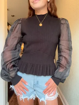English Factory Top Puff Sleeve Black thumbnail 1