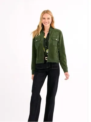 Cabi Olive Green Velour Uni Jacket size XS retails $175 thumbnail 2