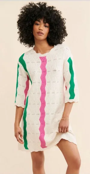 Free People Native Youth Wave Knit Crochet Cover-Up Ivory combo Sz S Coastal thumbnail 1