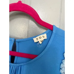 POL Blue Mixed Media Tiered Ruffle Sleeveless Oversized Boho Tunic Top M thumbnail 2