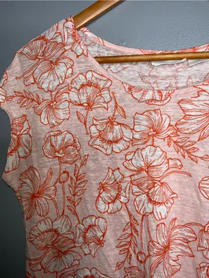 Cynthia Rowley Orange & White Linen Floral Scoop Neck Top Large thumbnail 4