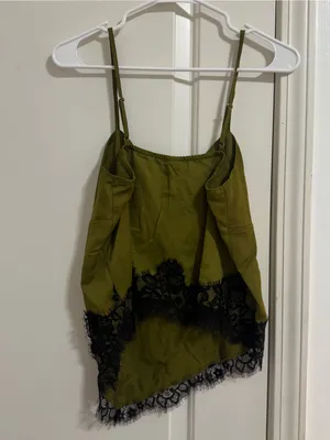 wild fable Olive Green Camisole with Black Lace Hem thumbnail 3