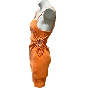 Zara Women's Orange Ribbed Mini Dress with Cutouts Size L thumbnail 2