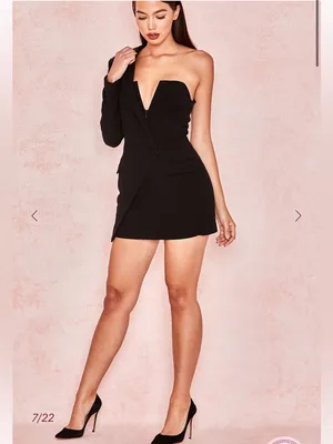 House of CB FEBE Black Crepe One Sleeved Tuxedo Dress thumbnail 3