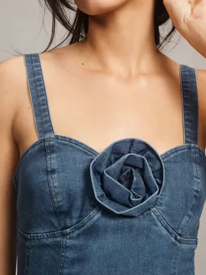 Anthropologie Porridge Rosette Denim Slim Mini Dress, Size XL thumbnail 3