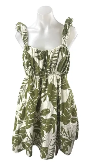 Abercrombie & Fitch Tropical Strappy Mini Tank Babydoll Flare A-Line Dress Sz L thumbnail 1
