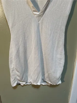 Womens Size Small Crochet Cover Up Beach Dress Short Sleeve V-Neck White Stretch thumbnail 6