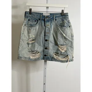 One Teaspoon Sz 26/XS Viper Light Blue Distressed Button Front Denim Mini Skirt thumbnail 2