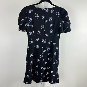 Club Monaco Floral Puff‎ Sleeve V-Neck Mini Dress Black Blue Size 2 thumbnail 13