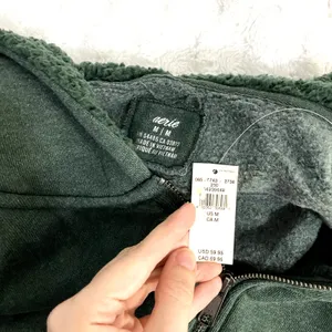 NEW Aerie Green Fleece Sherpa Soft Cozy Full Zip Loungewear Boho Hoodie M thumbnail 5